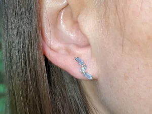 LayaSkye Jewelry 18K Wave Swiss Blue Topaz Stud Earrings