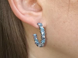LayaSkye Jewelry 18K London Blue Topaz and Diamond Hoop Earrings
