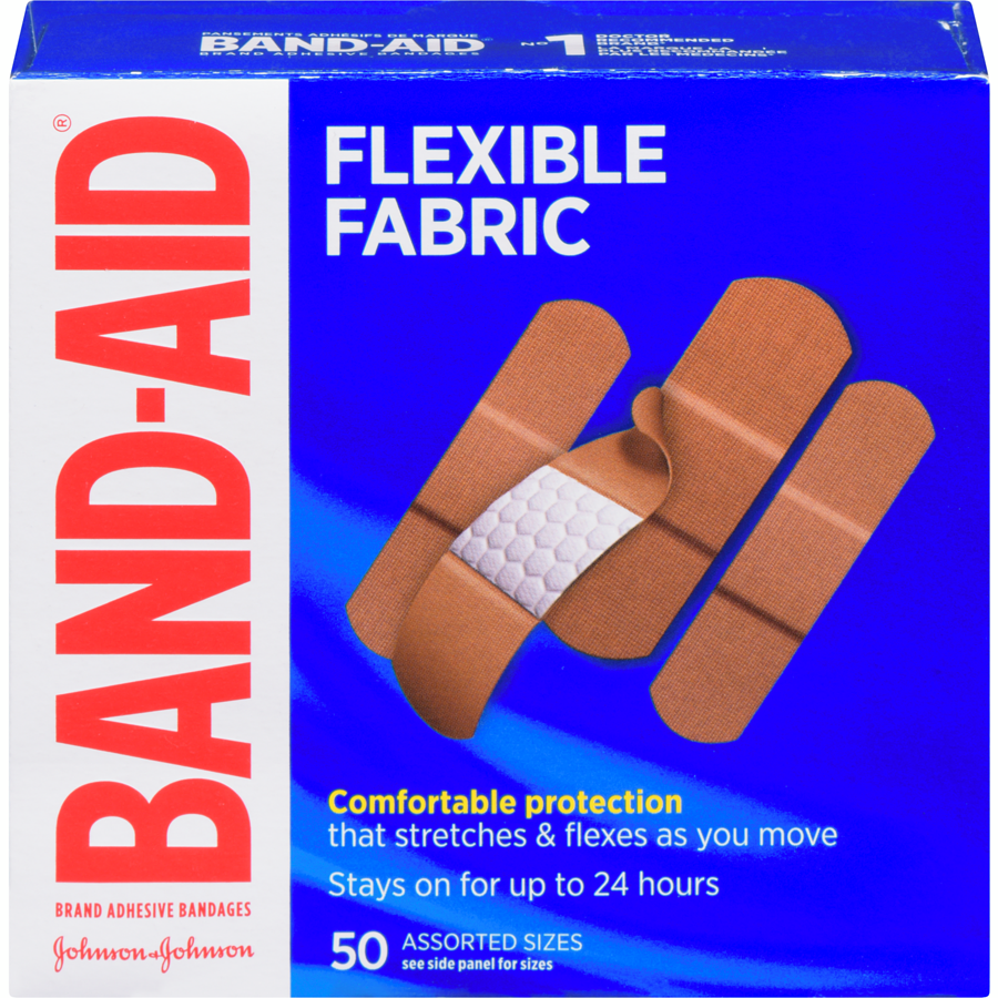 Band Aid Flexible Fabric Bandages Assorted Sizes, 50 pack –