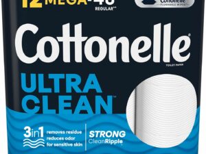 Cottonelle Ultra Clean Toilet Paper, Strong Toilet Tissue, 12 Mega Rolls, 312 Sheets per Roll